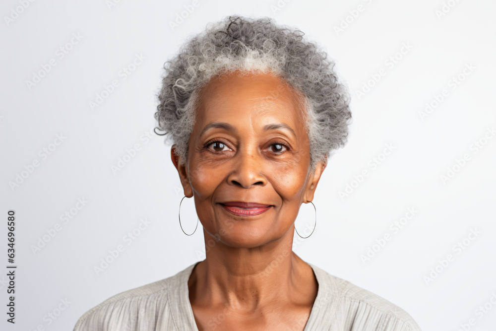 Close-up portrait of an elderly African American woman with gray hair, studio shot, isolated on white background.
Generative AI. Close-up portrait of an elderly African American woman with gray hair, studio shot, isolated on white background.
Generative AI.