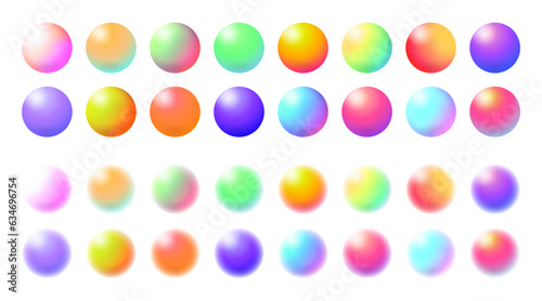 Circles with gradient ombre colors, realistic 3d illustration collection. Isolated samples of color and tints, hues and tones. Circular shapes with vivid and blurred colorful blend