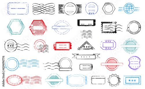 Mail and postal signs and insignias, empty banners and circles, realistic illustration collection. Copy space vintage marks and retro imprinting. Postage services and correspondence