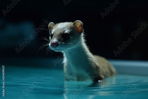a weasel swimming in a pond