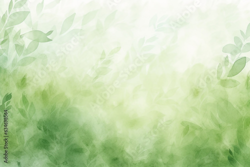 Watercolor painting of leaves in green tones for background, Generative AI