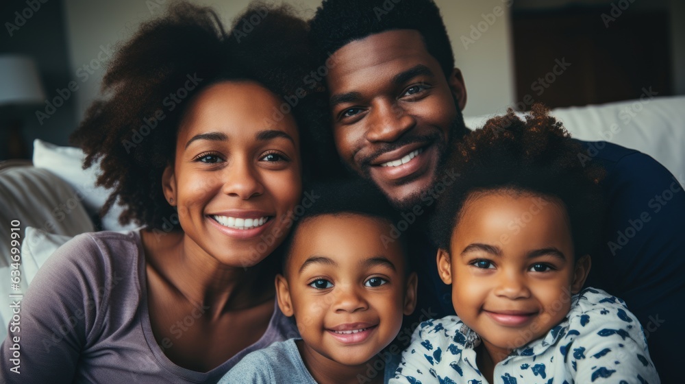 picture of a happy young African American family with little children sitting lounging on the sofa, cuddling lying down, picture of a happy young African American family with little children sitting lounging on the sofa, cuddling lying down,