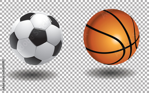 3d realistic Basketball And Soccer Ball On Transparent Background Vector