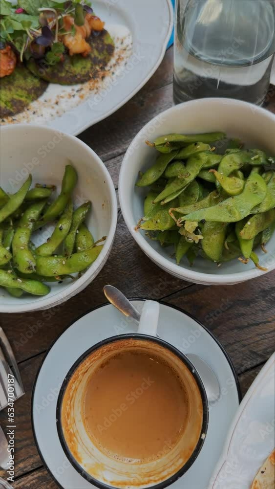 A nutritious breakfast served on a summer terrace. A nutritious breakfast served on a summer terrace.