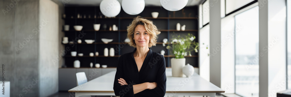 Fototapeta premium Portrait of a middle-aged business woman in a bright modern office