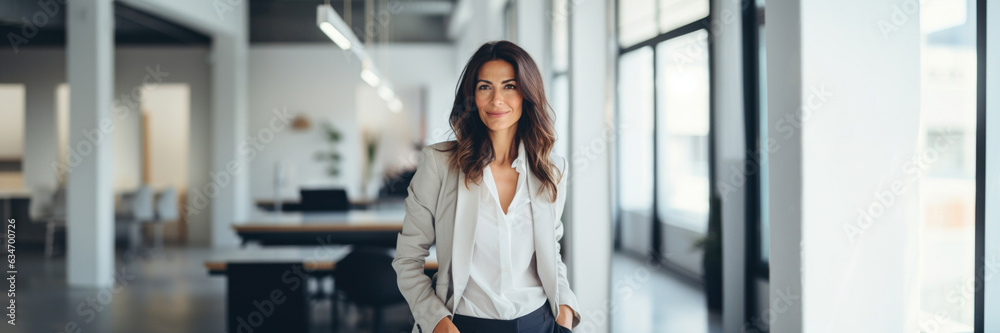 Portrait of a middle-aged latino american business woman in a bright modern office Portrait of a middle-aged latino american business woman in a bright modern office