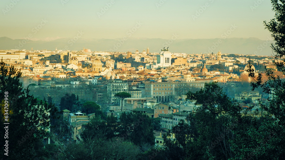Cityscape and skyline of Rome, scenic view of Rome town in summer