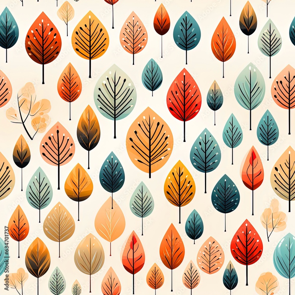 Obraz premium Autumn Fall Leaves Seamless Patterns background. Minimal autumn Leaves decorative seamless pattern.