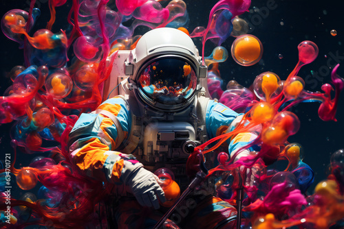 An astronaut swimming in a fabulous colorful space in a strange universe © Adrian Grosu