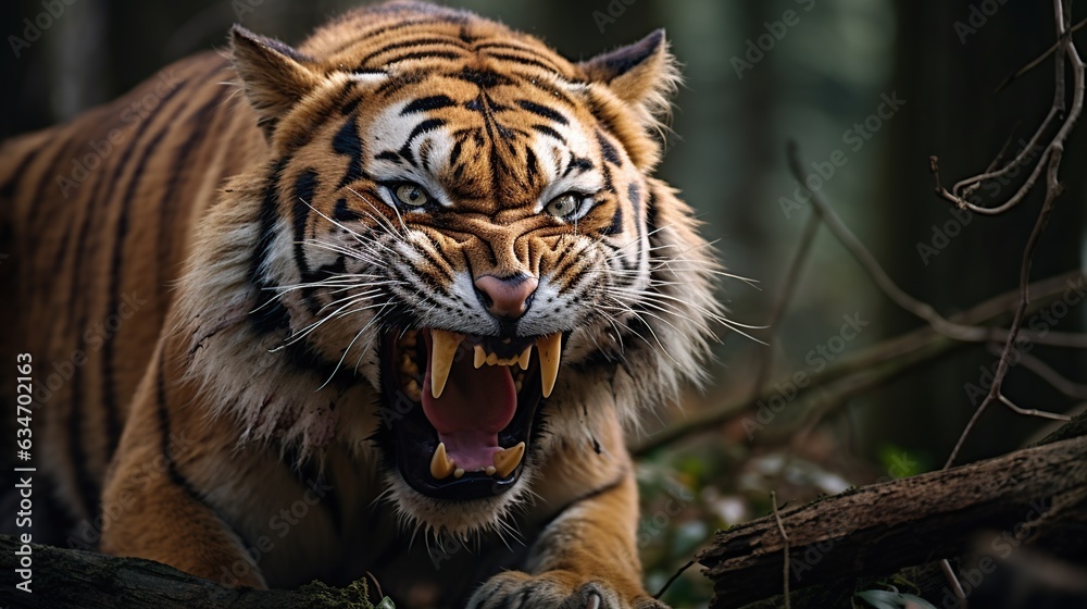 angry tiger showing his fangs