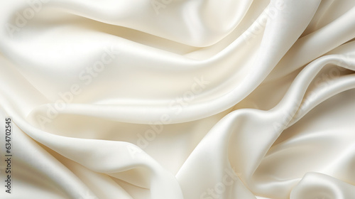 Ivory White Silk Fabric with Smooth Texture and Wave Pattern AI Generative