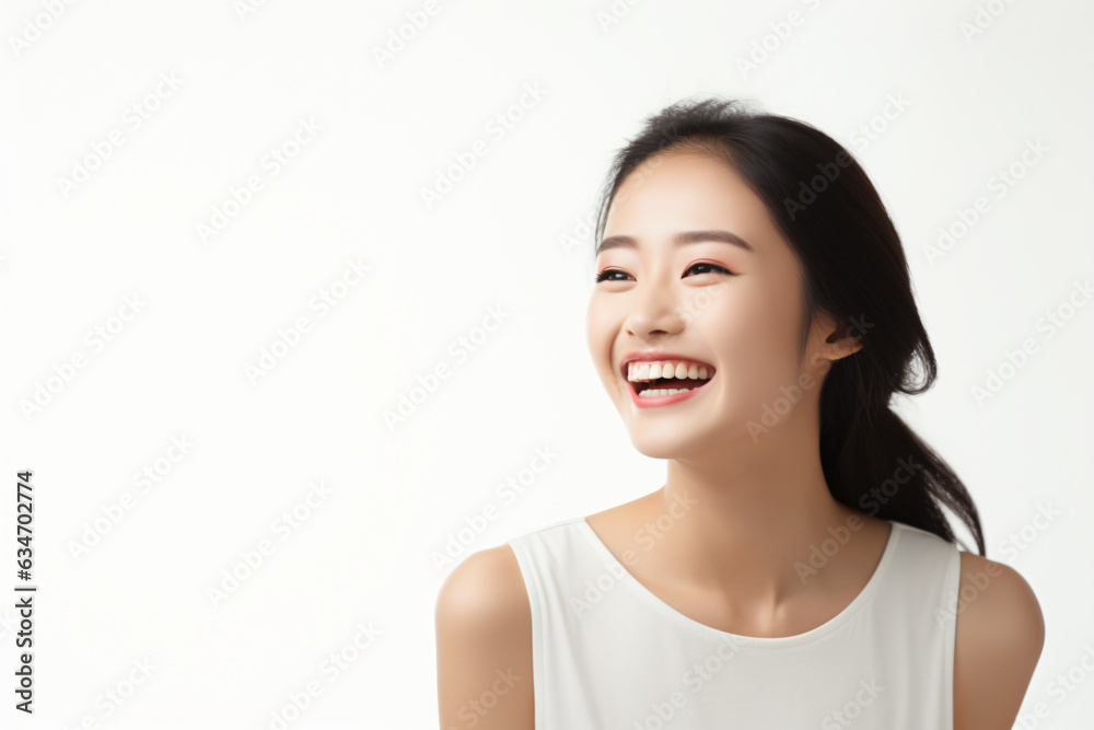 A close-up shot of a radiant young Asian woman, smiling with impeccable teeth. Designed for a dental promotion. With a white background. Crafted following the rule of thirds.
Generative AI. A close-up shot of a radiant young Asian woman, smiling with impeccable teeth. Designed for a dental promotion. With a white background. Crafted following the rule of thirds.
Generative AI.