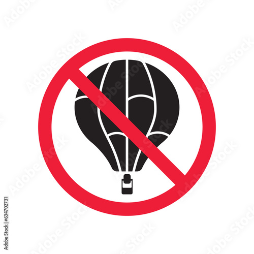 Forbidden air balloon vector icon. Warning, caution, attention, restriction, label, ban, danger. No air balloon flat sign design pictogram symbol. No air balloon icon