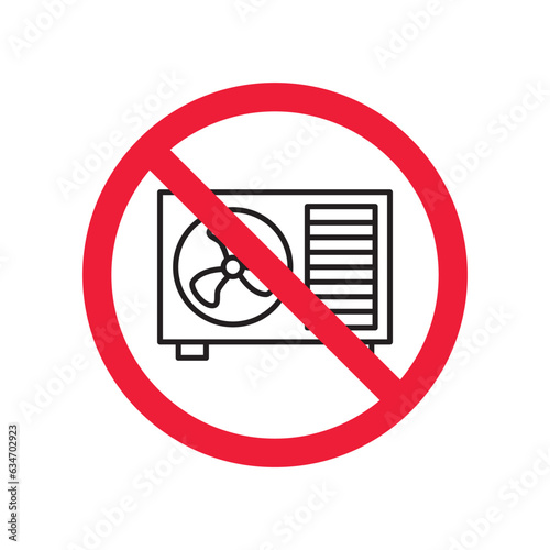 Forbidden air conditioner vector icon. Warning, caution, attention, restriction, label, ban, danger. No air conditioner flat sign design pictogram symbol. No air conditioner icon