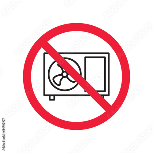 Forbidden air conditioner vector icon. Warning, caution, attention, restriction, label, ban, danger. No air conditioner flat sign design pictogram symbol. No air conditioner icon