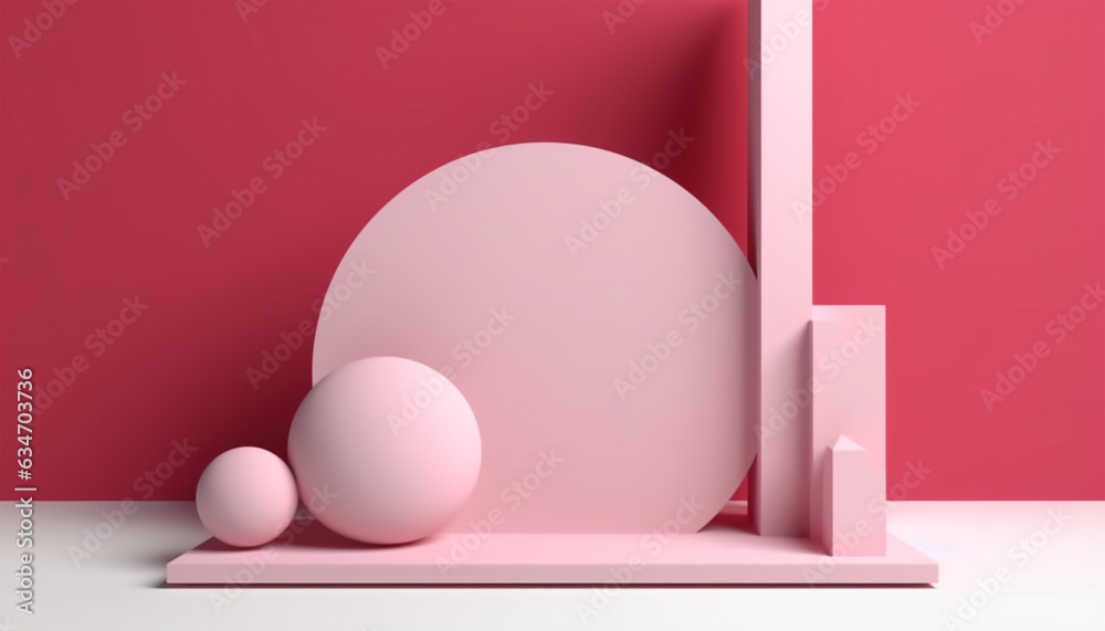 Fototapeta premium Blank 3D rendered pink colored podium for product display - ai generative
