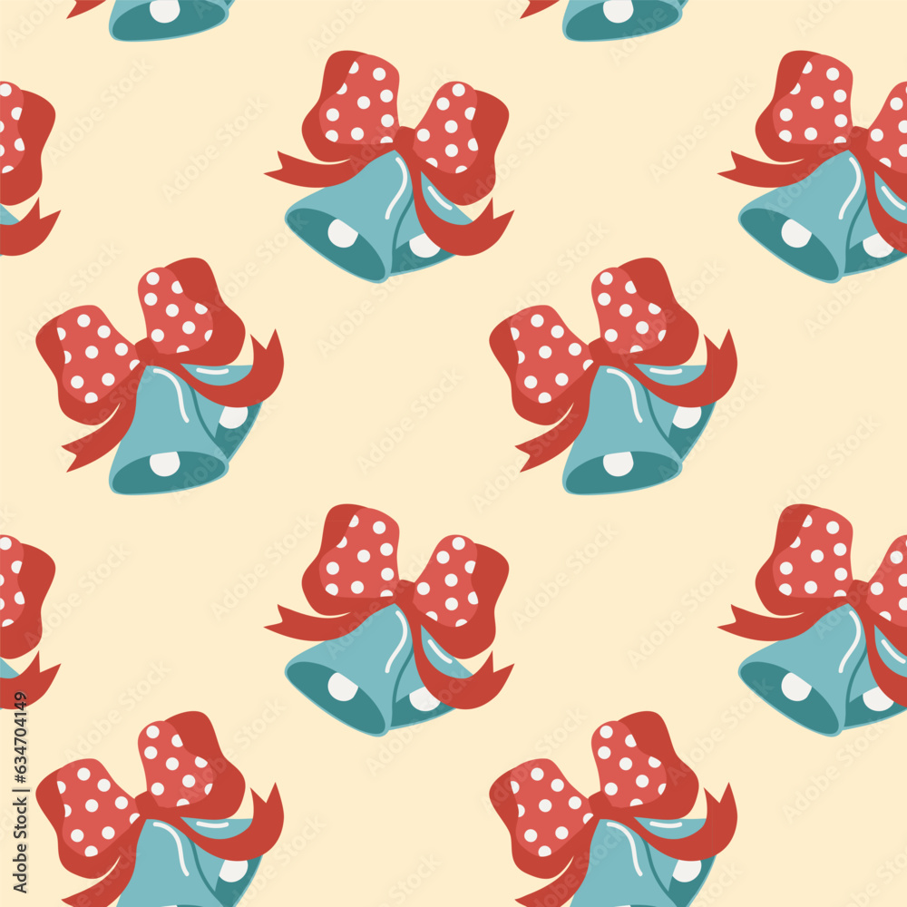 Christmas bell seamless pattern. Vector, flat style. Perfect for textile, wallpaper or print design.