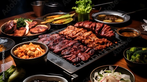 South Korean Barbecue Delights, Grilling Marinated Meats at the Table | Delectable BBQ Spread