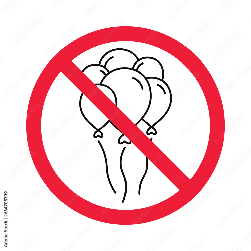 Forbidden balloon vector icon. Warning, caution, attention, restriction, label, ban, danger. No balloon flat sign design pictogram symbol. No balloon icon Forbidden balloon vector icon. Warning, caution, attention, restriction, label, ban, danger. No balloon flat sign design pictogram symbol. No balloon icon