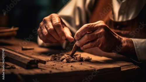 The old man's hand made a cigar