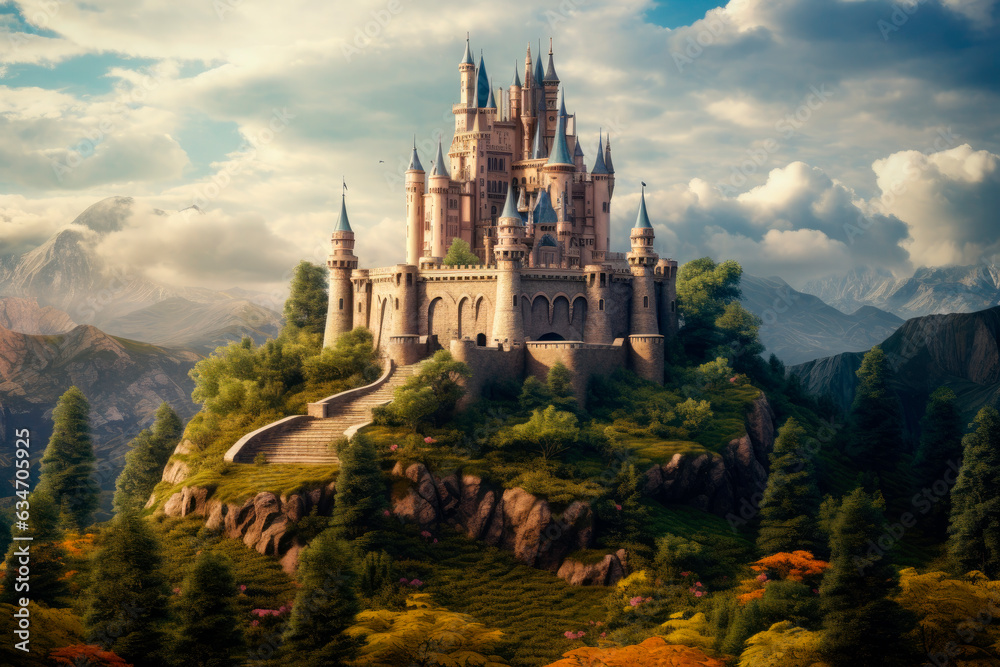 medieval fantasy castle on a big mountain