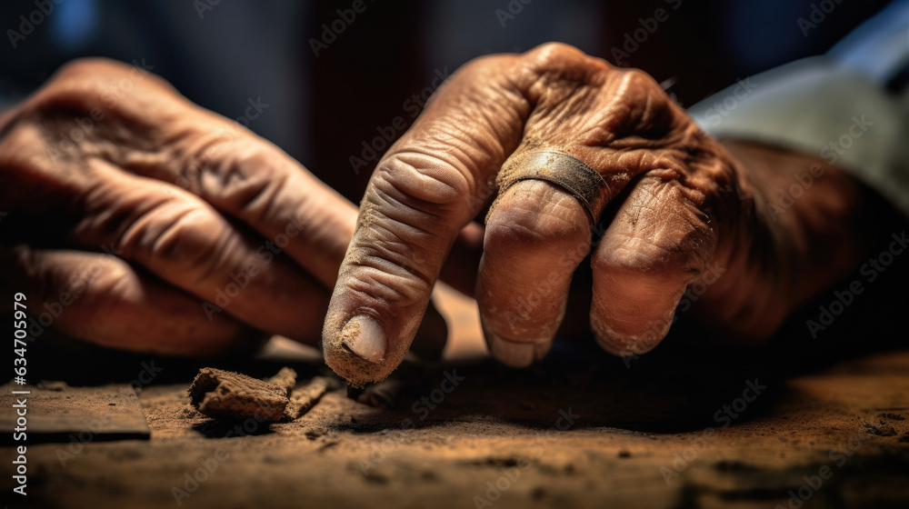 The old man's hand made a cigar The old man's hand made a cigar
