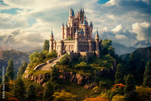 medieval fantasy castle on a big mountain