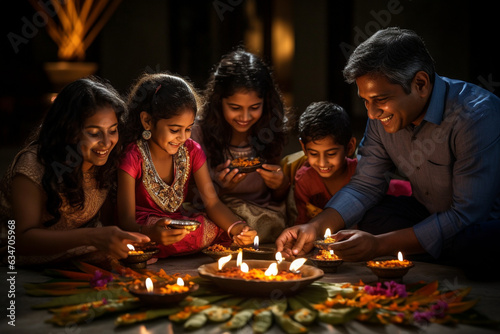 Family performing a traditional Diwali puja  Diwali  the triumph of light and kindness Generative AI