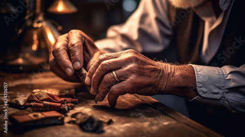 The old man's hand made a cigar © didiksaputra