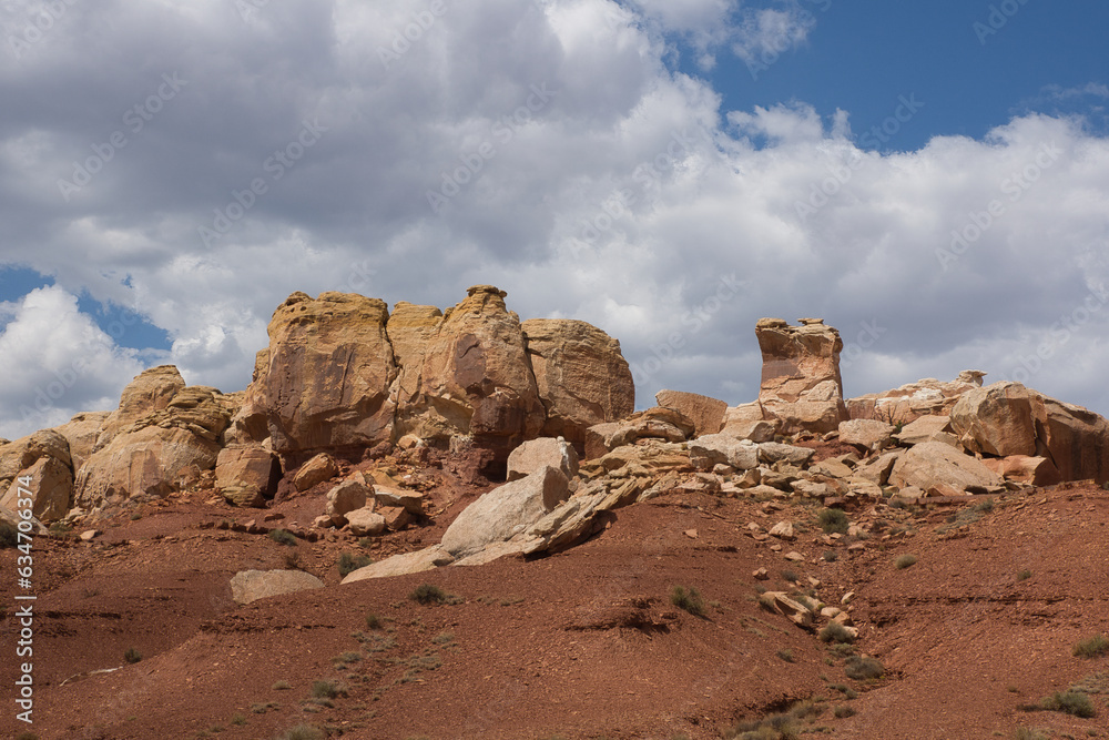 Torrey, Utah, United States – The rugged western desert landscape with various sandstone structures, Capital Reef National Park, Utah. Torrey, Utah, United States – The rugged western desert landscape with various sandstone structures, Capital Reef National Park, Utah.