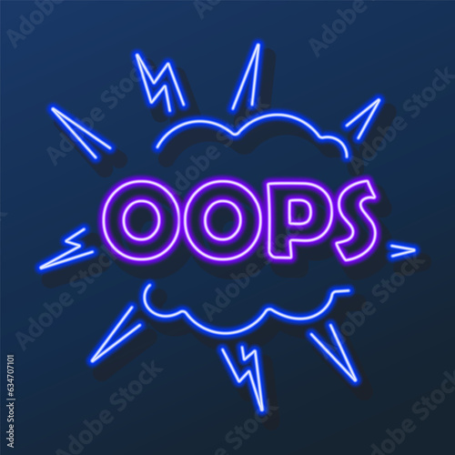 oops neon sign, modern glowing banner design, colorful modern design trends on black background. Vector illustration.