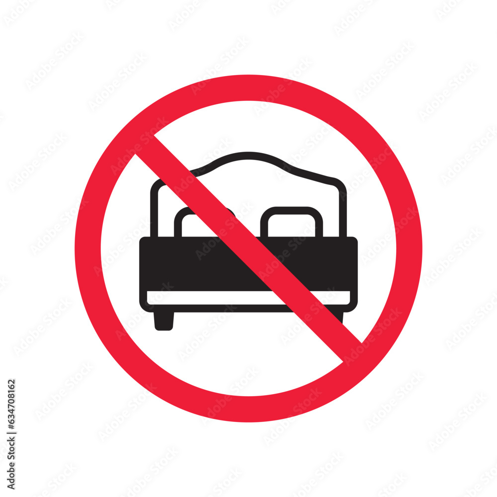 Forbidden bed vector icon. Warning, caution, attention, restriction, label, ban, danger. No bed ball flat sign design pictogram symbol. No bed icon Forbidden bed vector icon. Warning, caution, attention, restriction, label, ban, danger. No bed ball flat sign design pictogram symbol. No bed icon