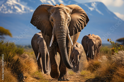 Elephants and Mount Kilimanjaro © AIproduction