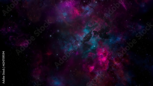 Blue and purple galaxy nebulae and stars and mystical cosmos. Ethereal silence among shining nebula. artistic concept 3D illustration for space exploration and science fiction.
