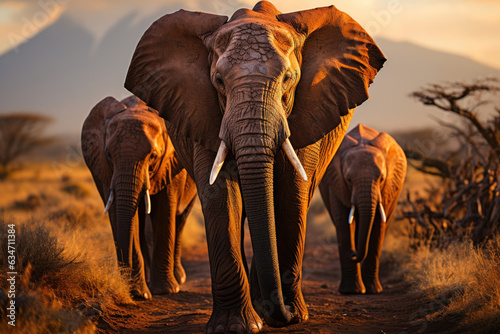 Elephants Grazing by Kilimanjaro © Andrii 