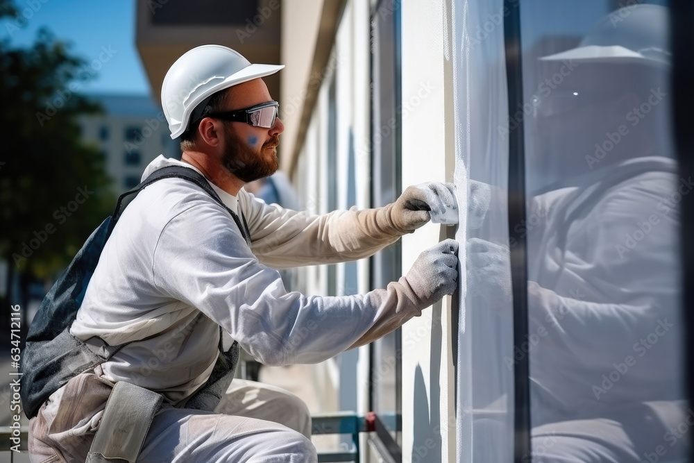 Construction Worker Painting Building Exterior