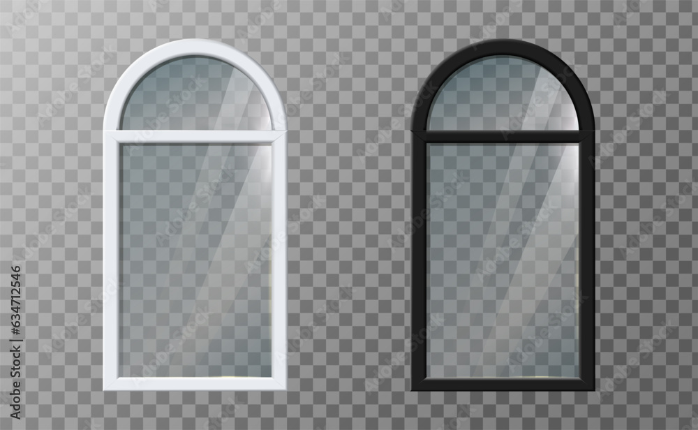 3d realistic vector icon illustration. Black and white narrow arch window frame. 3d realistic vector icon illustration. Black and white narrow arch window frame.