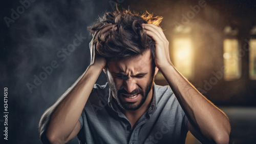 Man is suffering from severe headache