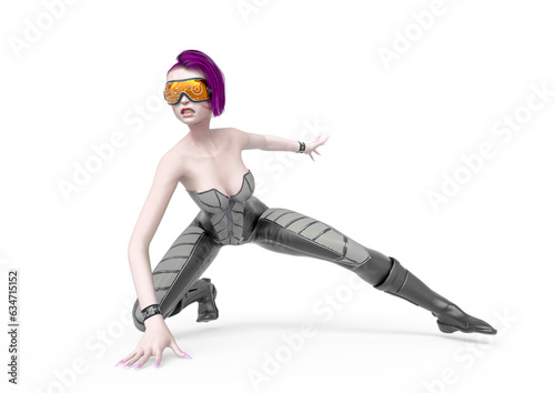 cyber punk girl on futuristic suit is ready for action