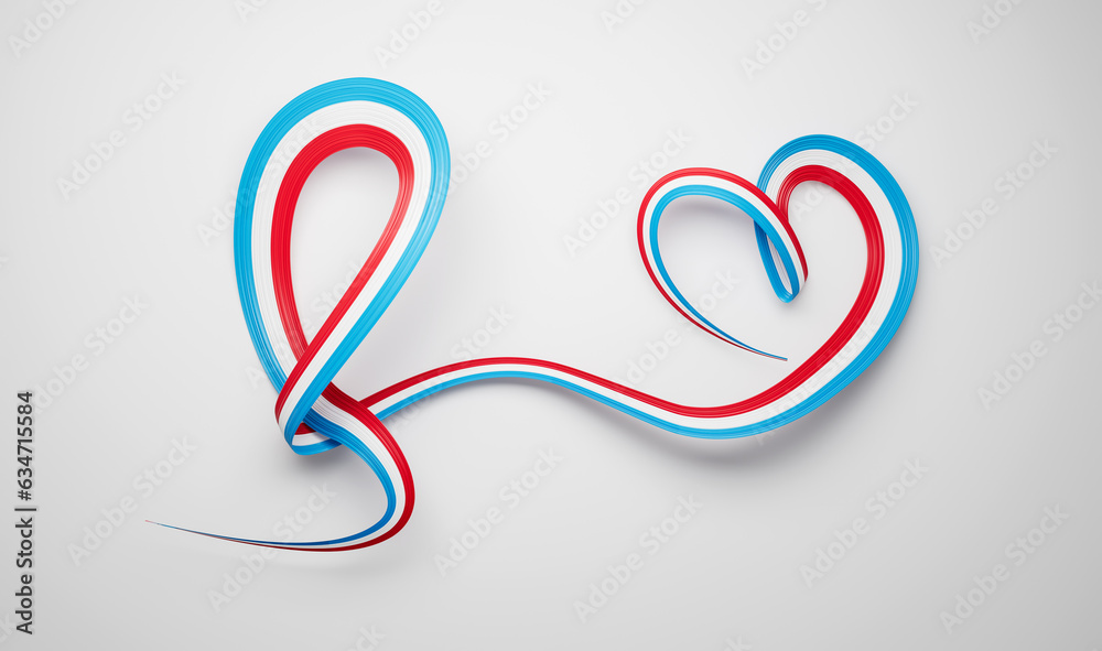 3d Flag Of Luxembourg Heart Shaped Shiny Wavy Awareness Ribbon flag White Background 3d illustration 3d Flag Of Luxembourg Heart Shaped Shiny Wavy Awareness Ribbon flag White Background 3d illustration