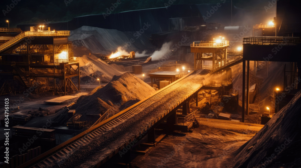 Naklejka premium A conveyor belt system transporting minerals