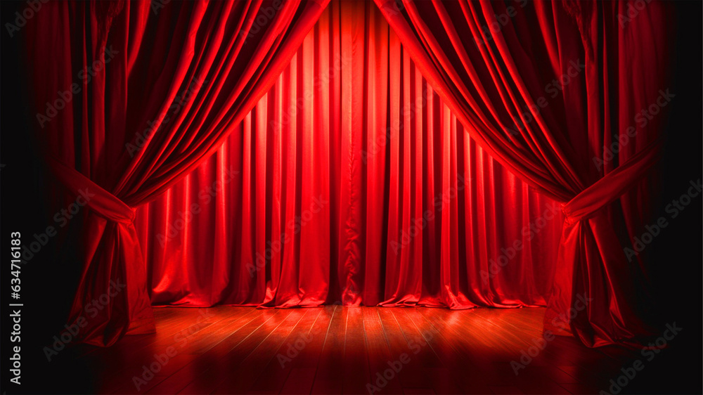 Empty Stage with red curtains template - ai generative - obrazy, fototapety, plakaty 