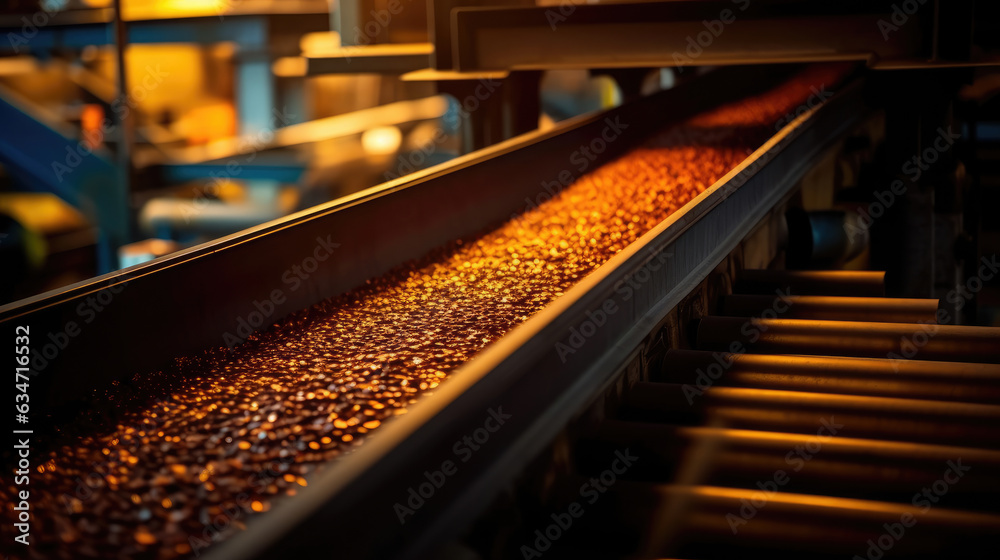 A conveyor belt system transporting minerals