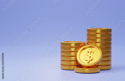 gold coin stacking 3D render minimal background for business concept financial, banking and investment with money growth success.