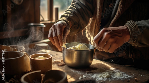 Close-up of a person making traditional handmade tofu