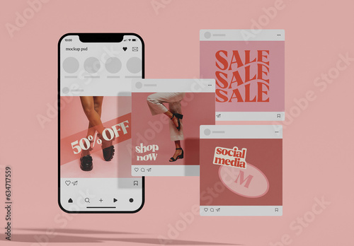 Smartphone with Three Square Post Layout Mockup