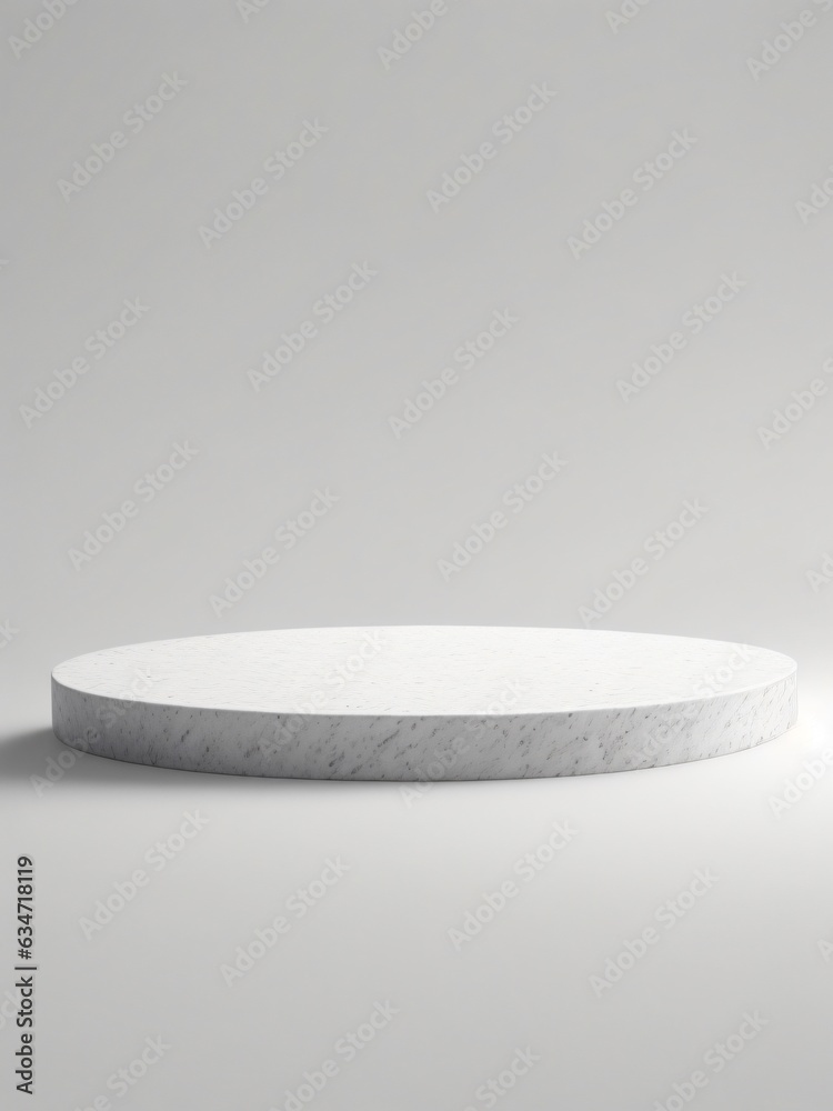 White marble product display on gray background, Product presentation, 3D rendering White marble product display on gray background, Product presentation, 3D rendering