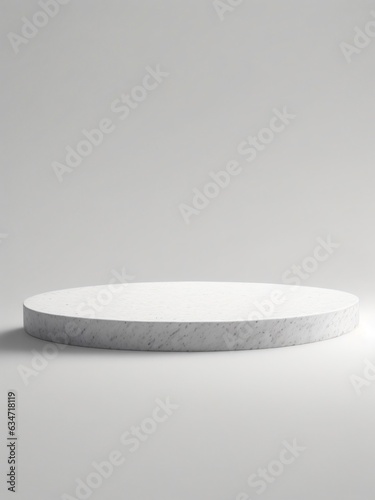 White marble product display on gray background, Product presentation, 3D rendering
