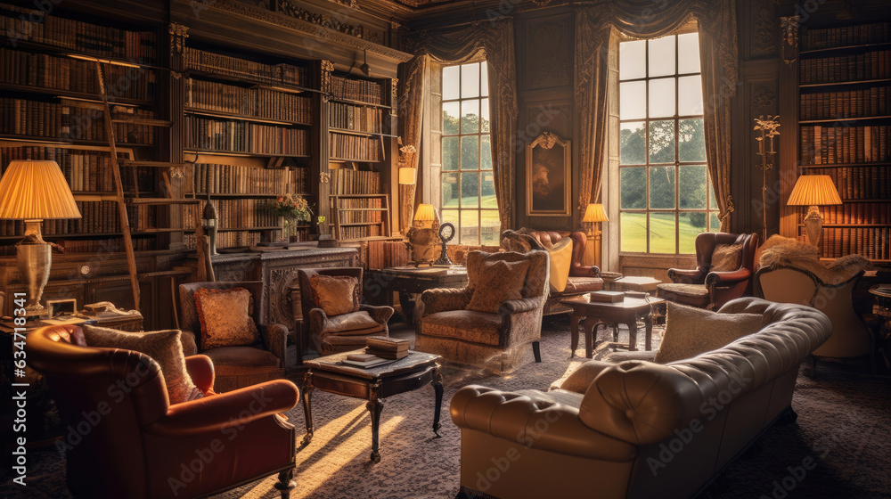 A beautiful library with a luxury interior A beautiful library with a luxury interior