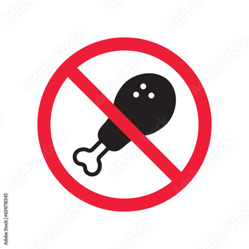 Forbidden chicken leg vector icon. Warning, caution, attention, restriction, label, ban, danger. No chicken leg flat sign design pictogram symbol. No chicken leg icon